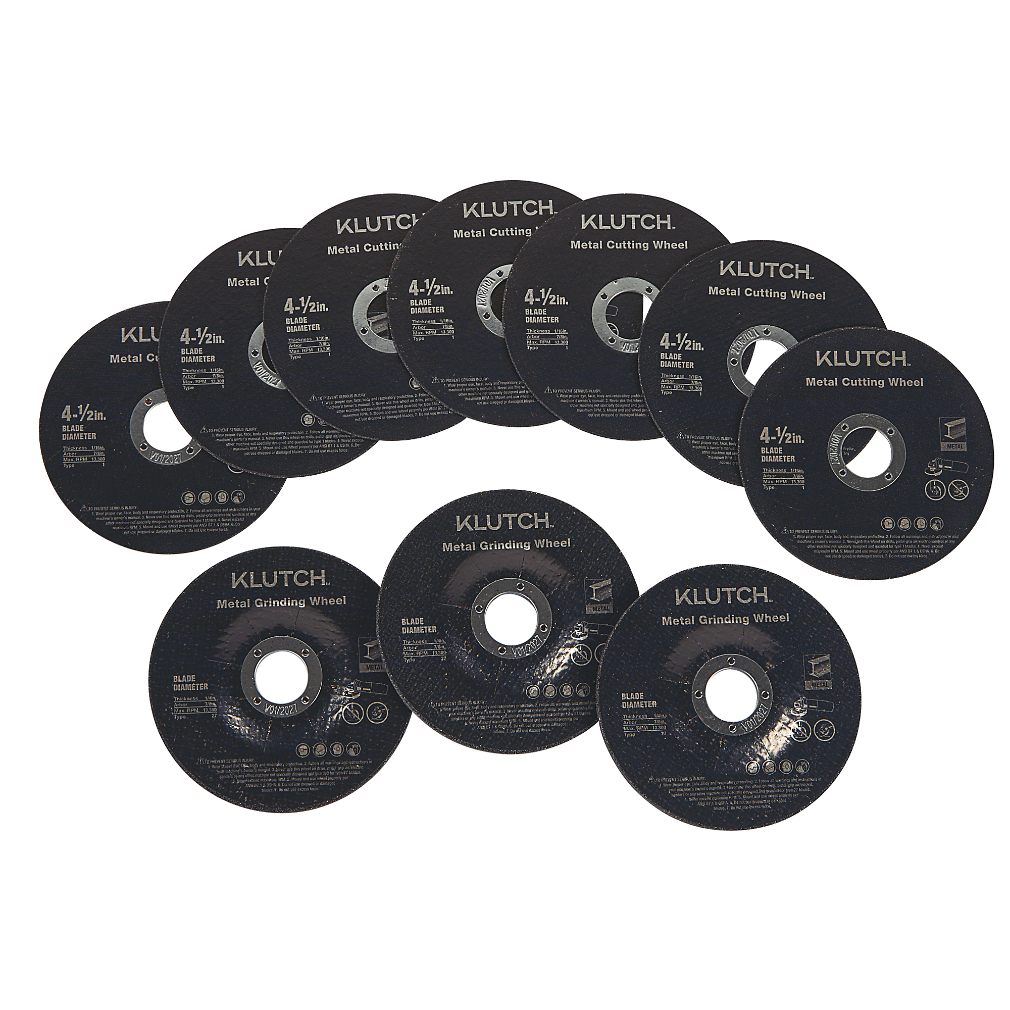 Klutch 4.5in. Metal Cutting and Grinding Wheel Set, 10 Pcs.